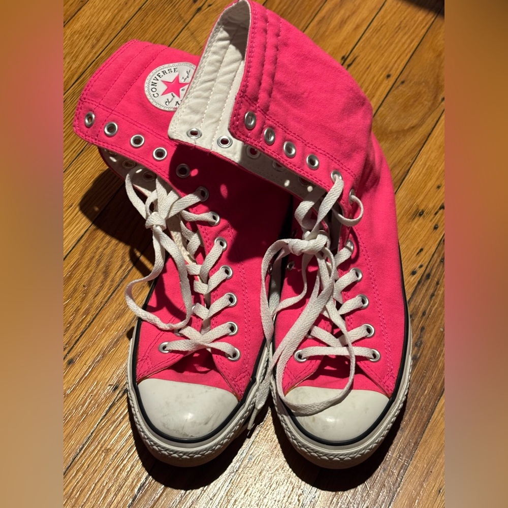 Converse Pink and White High-Tops Sz 10